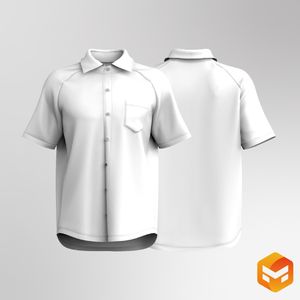 Mens Relaxed Raglan Sleeve Scallop Bottom Button Up Tee 3D Garment