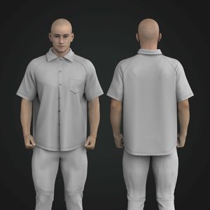 Mens Relaxed Raglan Sleeve Scallop Bottom Button Up Tee Tech Pack