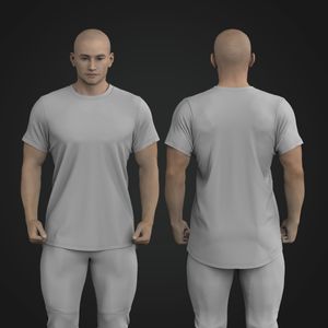 Mens Set In Sleeve Scallop Bottom Stepped Hem Tee