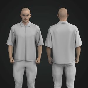Mens Shirt Collar Zip Up Drop Shoulder Tee Tech Pack