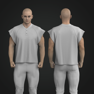 Mens Sleeveless Cropped Oversized Buttoned Collar Tab Sweatshirt Tech Pack
