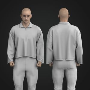 Mens Slightly Cropped Oversized Long Sleeve Polo Shirt Tech Pack
