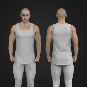 Mens Squared Off Neckline Relaxed Scallop Bottom Tank Top Tech Pack