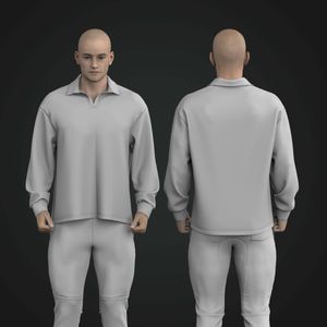 Mens Turn Down Lapel Collar Relaxed Drop Shoulder Sweater Tech Pack