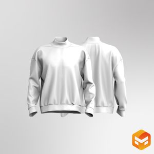 Mens Turtle Neck Drop Shoulder Oversized Sweater 3D Garment