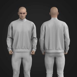 Mens Turtle Neck Drop Shoulder Oversized Sweater Tech Pack