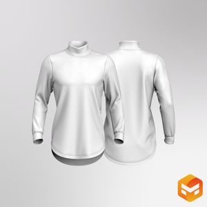 Mens Turtle Neckline Scallop Bottom Relaxed Sweater 3D Garment