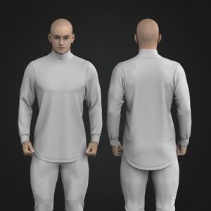 Mens Turtle Neckline Scallop Bottom Relaxed Sweater Tech Pack