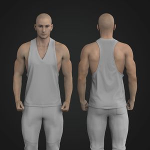 Mens V-Shaped Neckline Dropped Armhole Sleeveless Tank Top