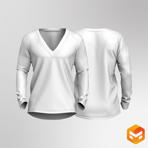 Mens V-Shaped Neckline Long Sleeve Scallop Bottom Tee 3D Garment