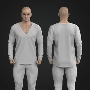 Mens V-Shaped Neckline Long Sleeve Scallop Bottom Tee Tech Pack