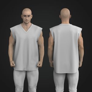 Mens V-Shaped Neckline Oversized Scallop Bottom Tank Top Tech Pack