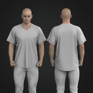 Mens V-Shaped Neckline Paneled Set In Sleeve Scallop Bottom Tee Tech Pack