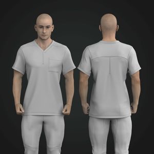 Mens V-Shaped Neckline Patch Pocket Scrub Tee Tech Pack