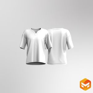 Mens V-Shaped Notched Neckline Drop Shoulder Relaxed Tee 3D Garment