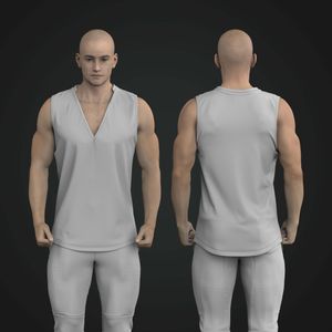 Mens V-Shaped Notched Neckline Scallop Bottom Tank Top Tech Pack