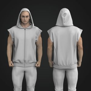 Mens Zip Up Extended Shoulder Sleeveless Hoodie Tech Pack
