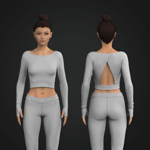 Ladies Boat Neckline Cross Back Set In Long Sleeve Tee
