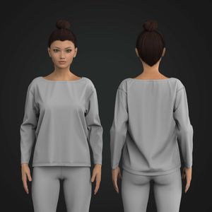 Ladies Boat Neckline Relaxed Fit Set In Long Sleeve Tee