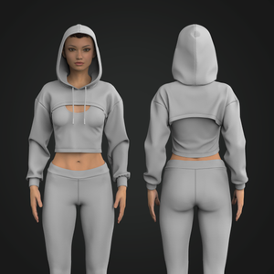 Ladies Cover Up Relaxed Fit Drop Shoulder Cropped Bi-Panel Hoodie