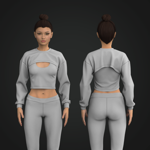 Ladies Cover Up Relaxed Fit Drop Shoulder Cropped Crew Neck Sweater