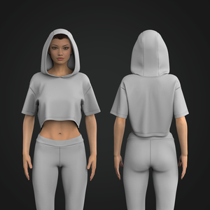Ladies Crop Oversized Drop Shoulder Half Sleeve Hoodie With Tri Panel Hood