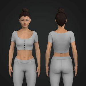 Ladies Cropped Short Sleeve Buttoned Up Shirt