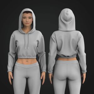 Ladies Drop Shoulder Pullover Crop Hoodie
