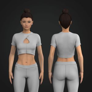 Ladies Fitted Set In Sleeve Cross Over Keyhole Neckline Crop Tee