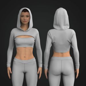 Ladies Fitted Set In Sleeve Keyhole Neckline Crop Hoodie