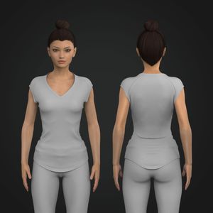 Ladies Fitted V-Shaped Neckline Cap Sleeve Top