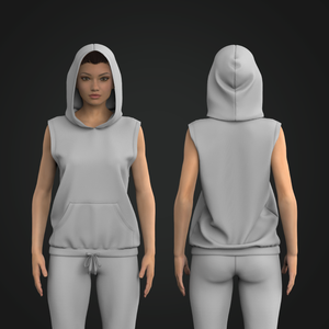 Ladies Gathered Hemline Sleeveless Hoodie