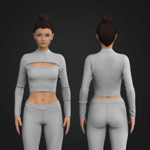 Ladies High Neck Set In Long Sleeve Keyhole Crop Top