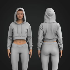 Ladies Long Sleeve Drop Shoulder Banded Crop Hoodie