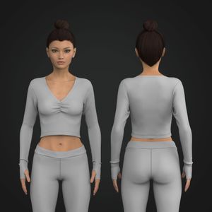 Ladies Long Sleeve Scrunch Crop Tee
