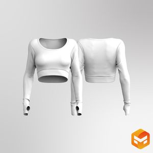 Ladies LS Scoop Neck Crop Top Tee W Thumbholes - 3D Garment