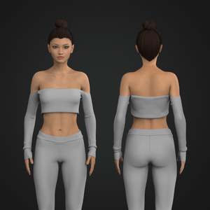 Ladies Off Shoulder Long Sleeve Crop Top
