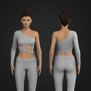 Ladies One Shoulder Long Sleeve Crop Top
