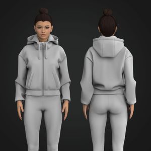 Ladies Oversized Drop Shoulder Full Zip Hoodie W/Cuff Bottom