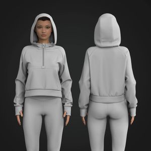 Ladies Oversized Half Zip Pullover Hoodie