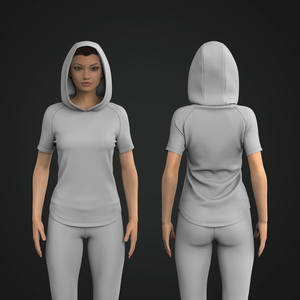 Ladies Raglan Sleeve Fitted Scallop Bottom Hoodie With Tri Panel Hood