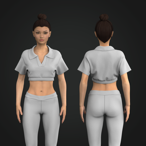 Ladies Ribbed Turn Down Collar Blouse Lapel Short Sleeve Cropped Top