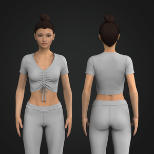 Ladies Ruche Neckline Set In Sleeve Crop Tee