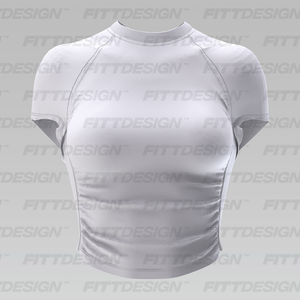 Ladies Scallop Bottom Ruched Short Sleeve Crop Tee Smart Mockup