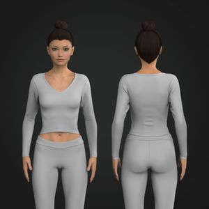 Ladies Set In Long Sleeve Fitted V Neckline Tee