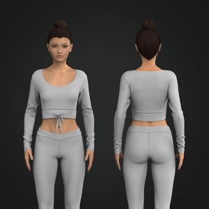 Ladies Set In Long Sleeve Florentine Neckline Crop Tee