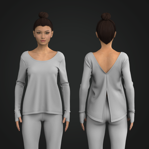 Ladies Set In Long Sleeve Split Back Tee