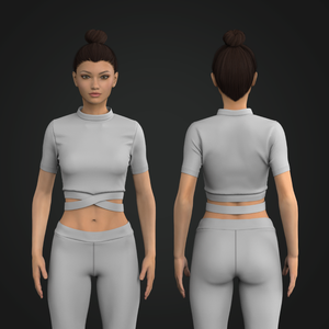 Ladies Set In Sleeve Cross Band High Neck Crop Tee