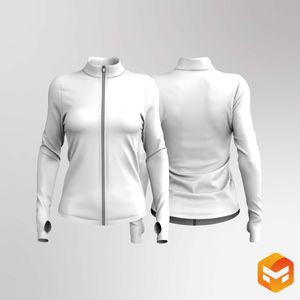 Ladies Set In Sleeve Scallop Bottom Zip Up Fitted Cadet Collar - 3D Garment