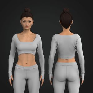 Ladies Square Neckline Runner Sleeve Crop Tee